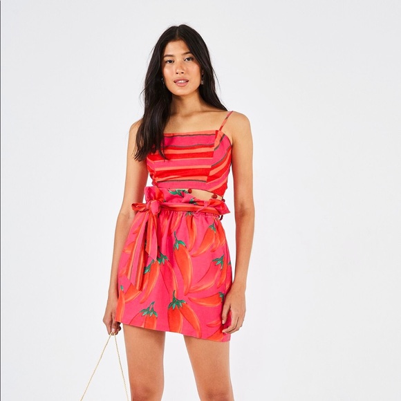Farm Rio Red Chili Peppers Print Paperbag Dress Skirt - Picture 2 of 7